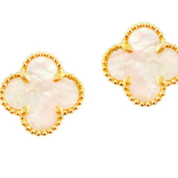 Jewelry - Mother of Pearl clover 925 silver 18k GP push back Clover stud earrings